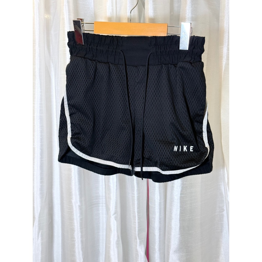 Nike Mesh Shorts Womens XS Black White Trim Drawstring Athletic Running